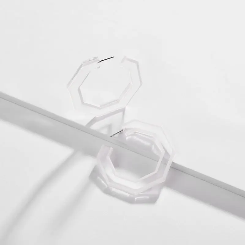 Transparent Hexagon C Shape Acetate Acrylic Hoop Earring Big Circular Women Contrast Colored Painting Large | Украшения и