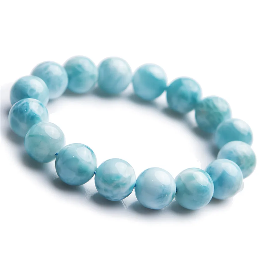 Dominica Genuine Blue Water Pattern Natural Larimar Bracelet Healing Gemstone Crystal Round Bead Bracelets For Women Men 13mm | Украшения и
