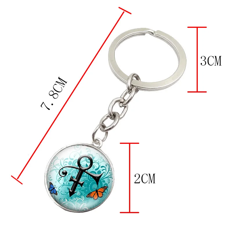 XUSHUI XJ Rock Star Prince Symbol Glass Round Dome Pendant Keychain Jewelry Accessories Metal Key Chains Rings | Украшения и
