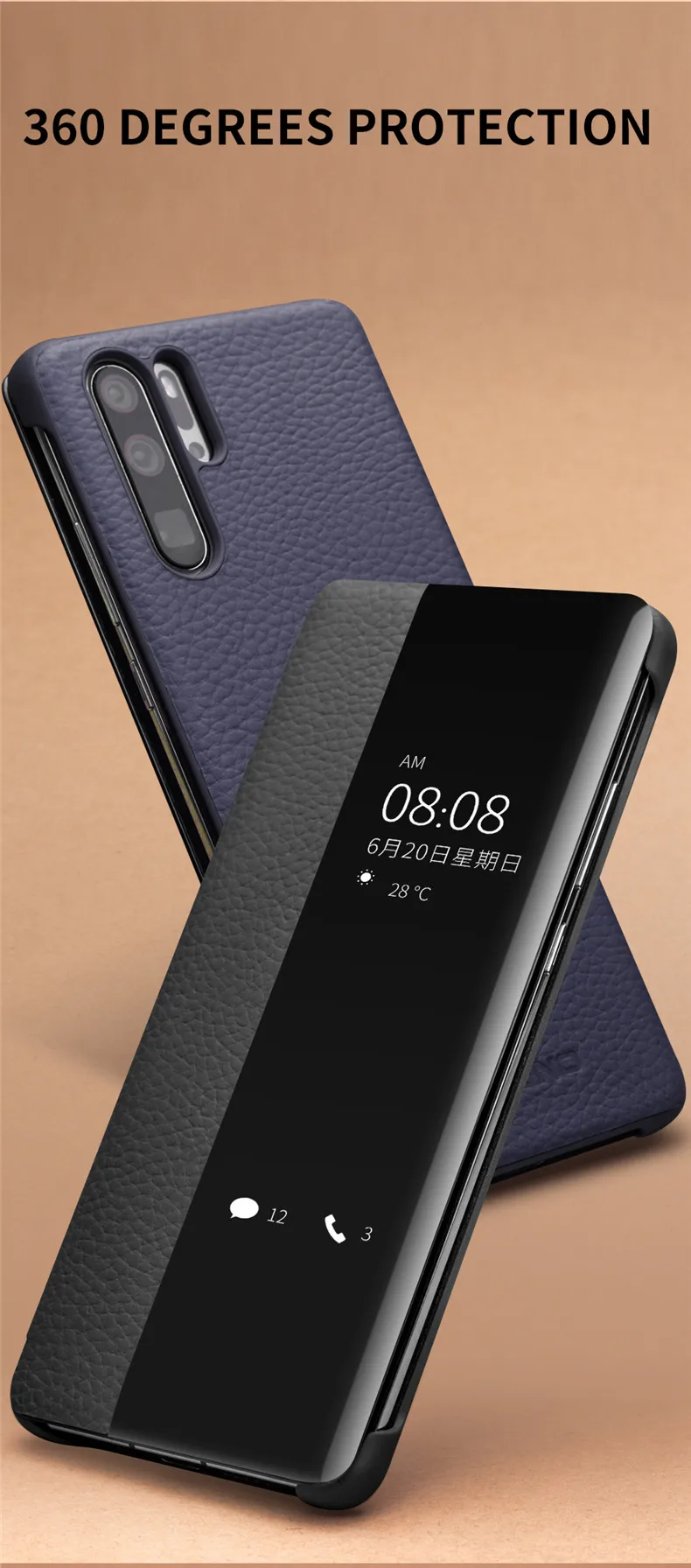 QIALINO, Модный чехол-книжка из натуральной кожи для huawei P30 Pro, 6,47 дюймов, ручная работа, чехол для телефона с умным окошком для huawei P30
