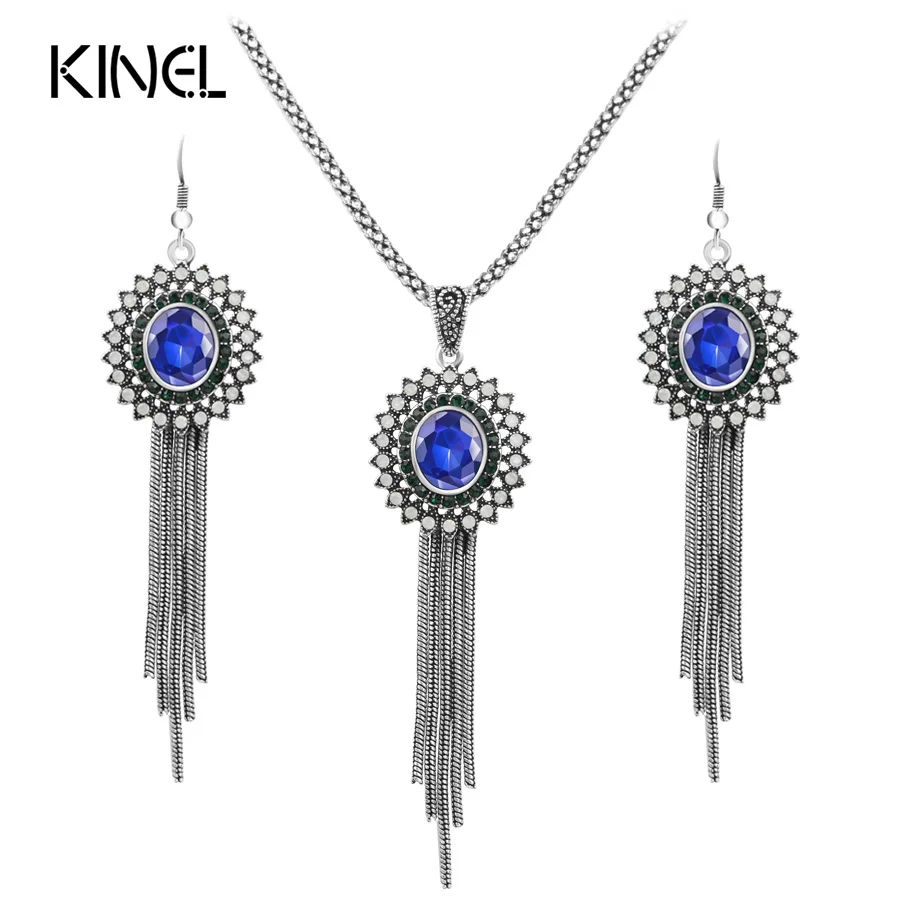 Ожерелье и серьги Kinel из синей смолы для женщин роскошный подарок винтажные