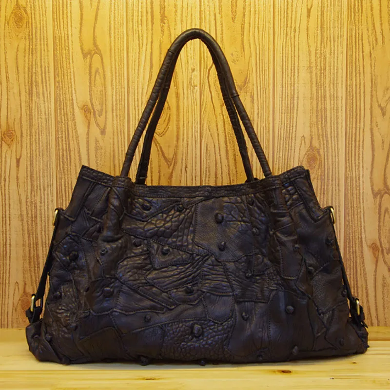 

Women Leather Big Capacity Handbag Fashion Hit Color National Style Genuine Leather Messenger Bags Famous Brands Shoulder Bag