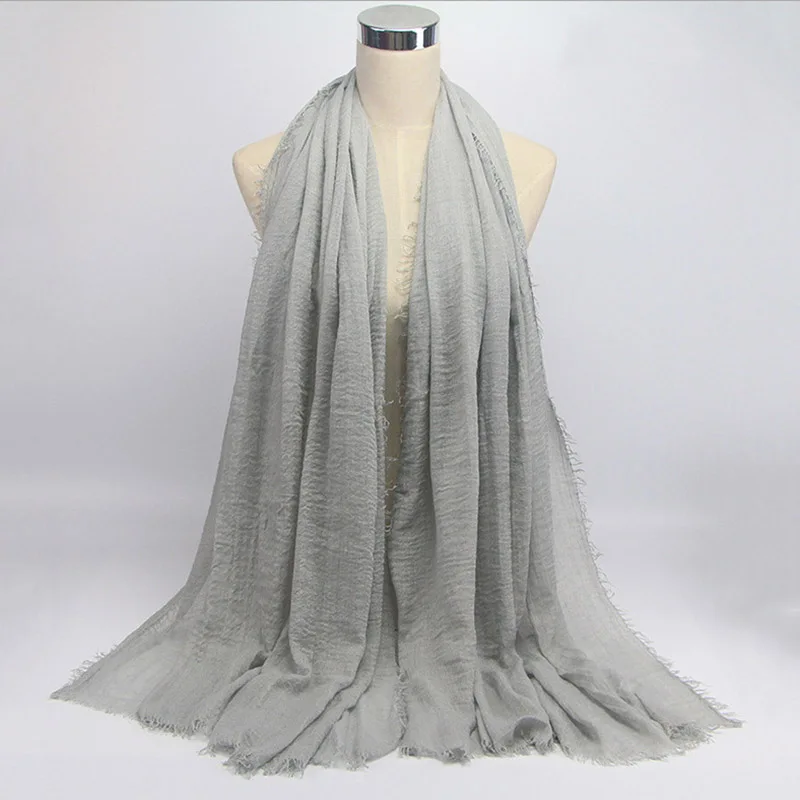 NEW women bubble cotton solid color muslim head scarf shawls and wraps pashmina bandana female foulard crinkle hijab stores