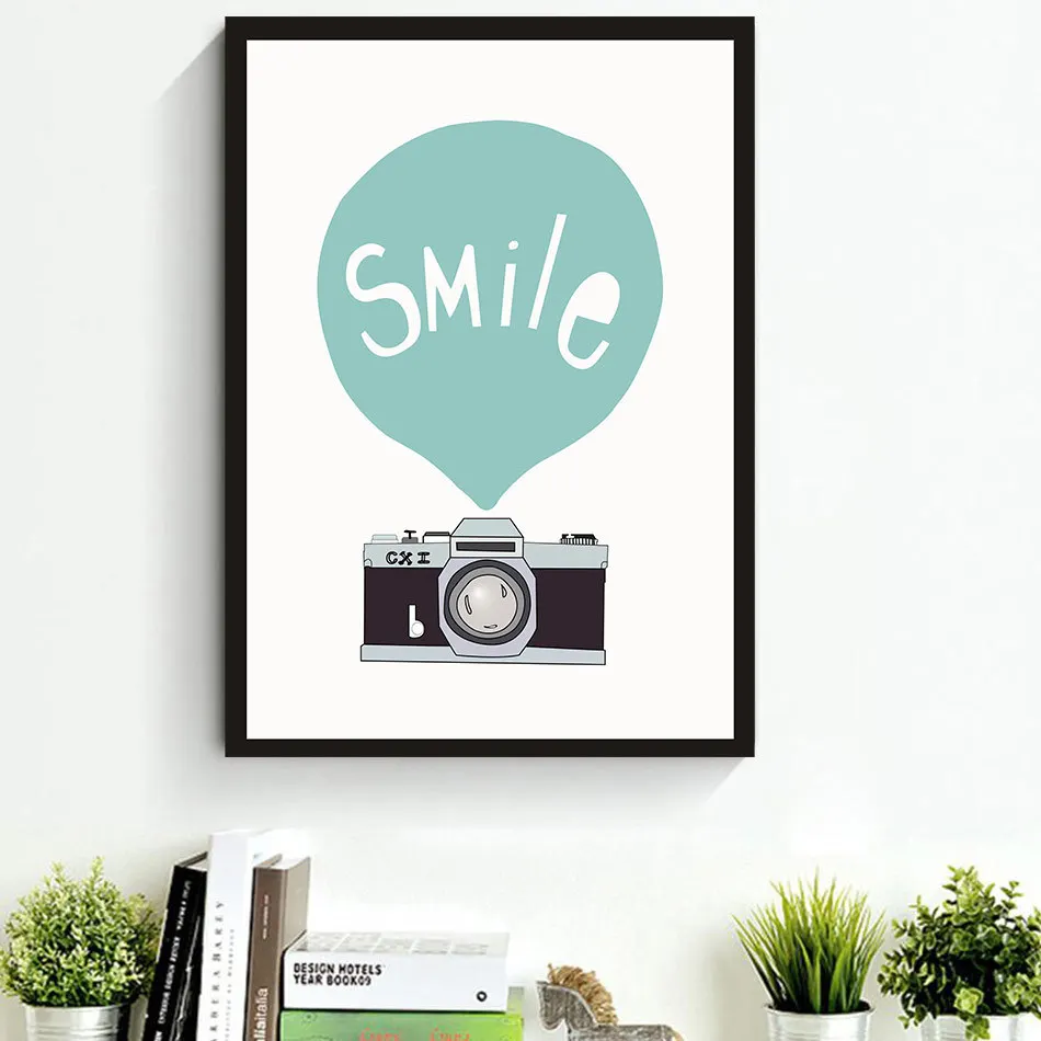 Ретро камера воздушный шар улыбка настенная живопись холст Картина маслом