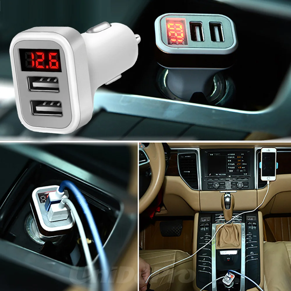 Автомобильное зарядное устройство 5 в 2 1 а с двумя usb портами со светодиодным