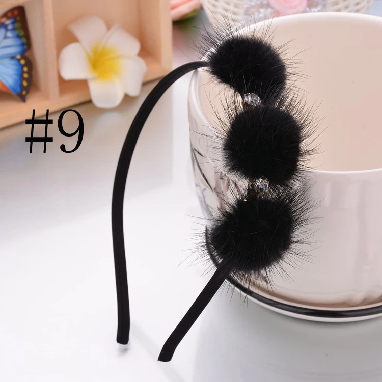 3 balls black 1 шт., 2 стиля, Зимняя повязка на голову, циркон, камень, меховые шарики, лента для волос, женские Украшения для волос, лента для волос для девочек, аксессуары для волос - Цвет: 3 balls black