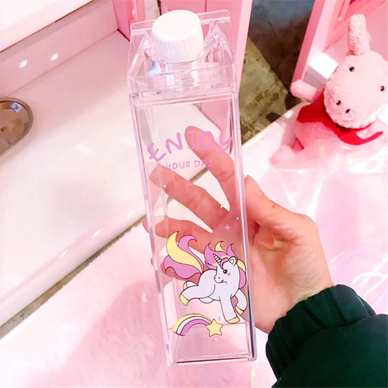 Bxlyy Единорог молочный ящик Форма бутылка для воды Пластик креативная бутылка для воды Прямо напиток Портативный спортивный шейкер Bottles.8