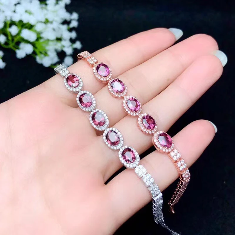 Женский браслет из серебра 925 пробы с турмалином для свадьбы натурального