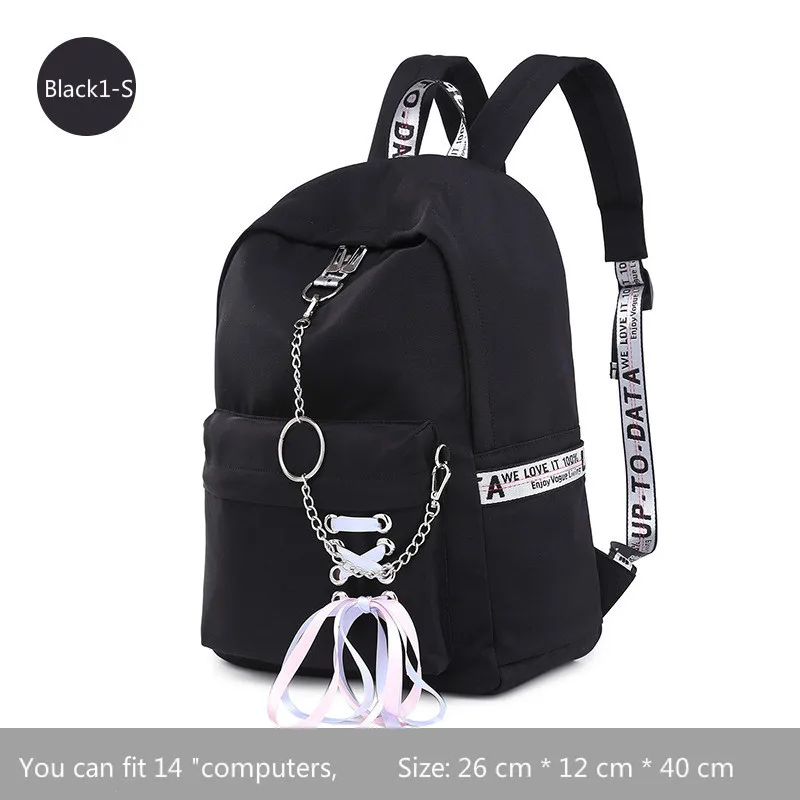 Black1-S Модная школьная сумка для девочек, Женский школьный рюкзак для ноутбука, детские школьные сумки для девочек-подростков, женские серые рюкзаки, Mochila Escolar - Цвет: Black1-S