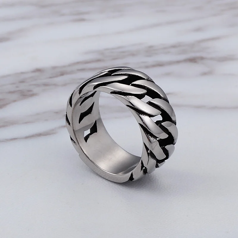 TrustyLan Fashion New Chain Link Style Ring Men 316L Stainless Steel Biker Jewelry Punk Rock Party Mens Rings Dropshipping Gift | Украшения