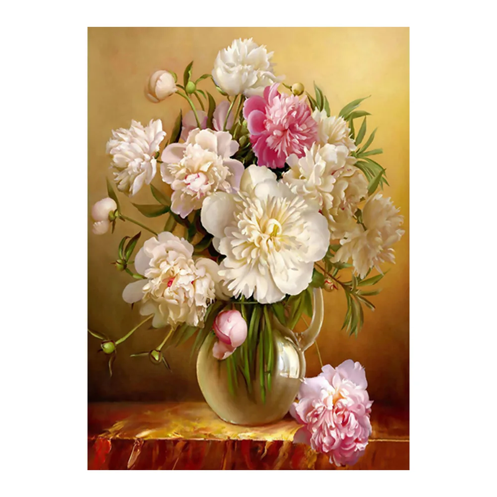 Белая Цветочная ваза алмазная живопись круглая полная вышивка роза пион новинка