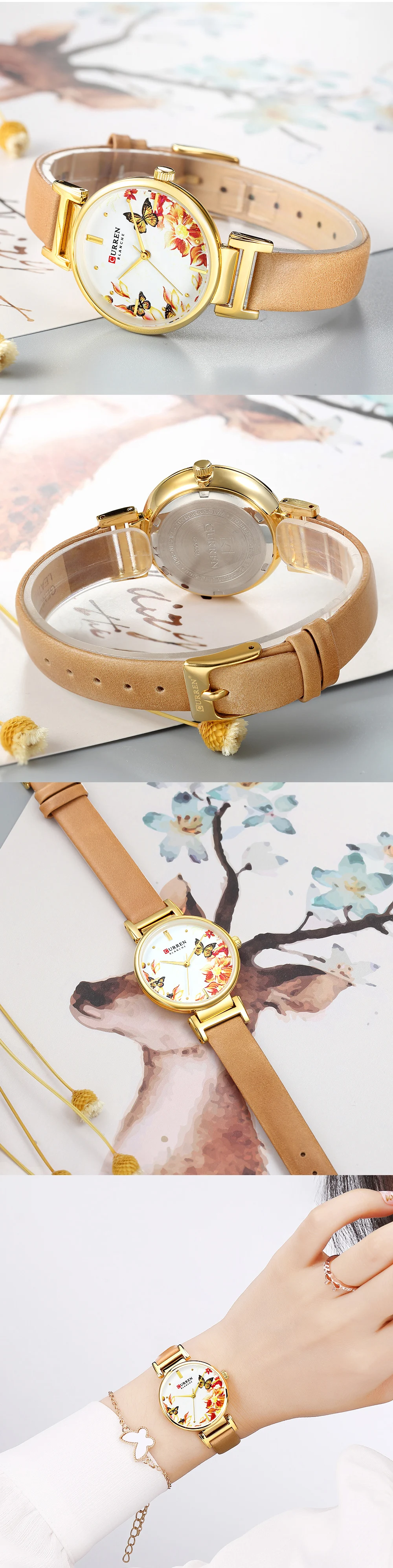 CURREN кожаные женские часы летние новые кварцевые женские наручные часы Relojes женские часы модные с цветочным циферблатом Reloj Mujer