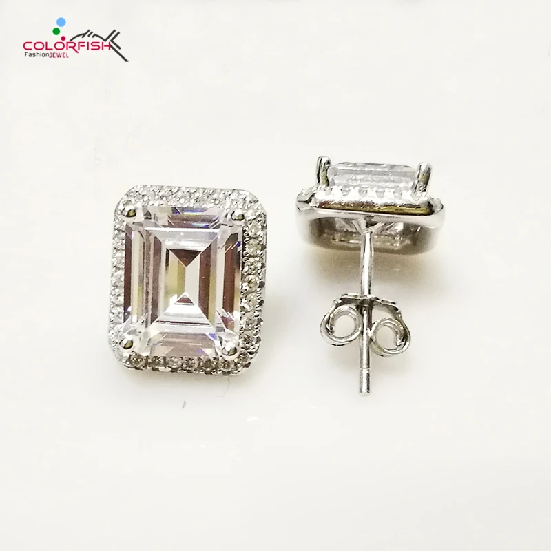 COLORFISH 2,5 ct прямоугольная блестящая запонка SONA серьги свадебное кольцо для женщин ювелирные изделия 925 серебро серьги с ореолом