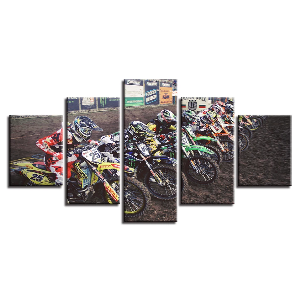 Wall Art Poster Modern Home Decoration Canvas Frame 5 Panel Motorcycle Racing Living Room HD Print Painting Modular Pictures | Дом и сад