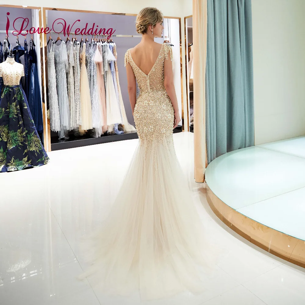 ILoveWedding Милая роскошный алмаз тяжелое вышитое бисером вечернее платье с