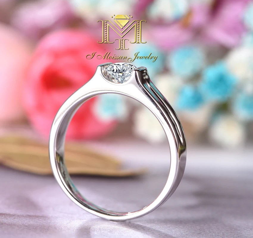 IMOISSAN 0.5ct Solitaire Moissanites Ring no зубец Установка AU750 18 К золото Лаборатории Выросли