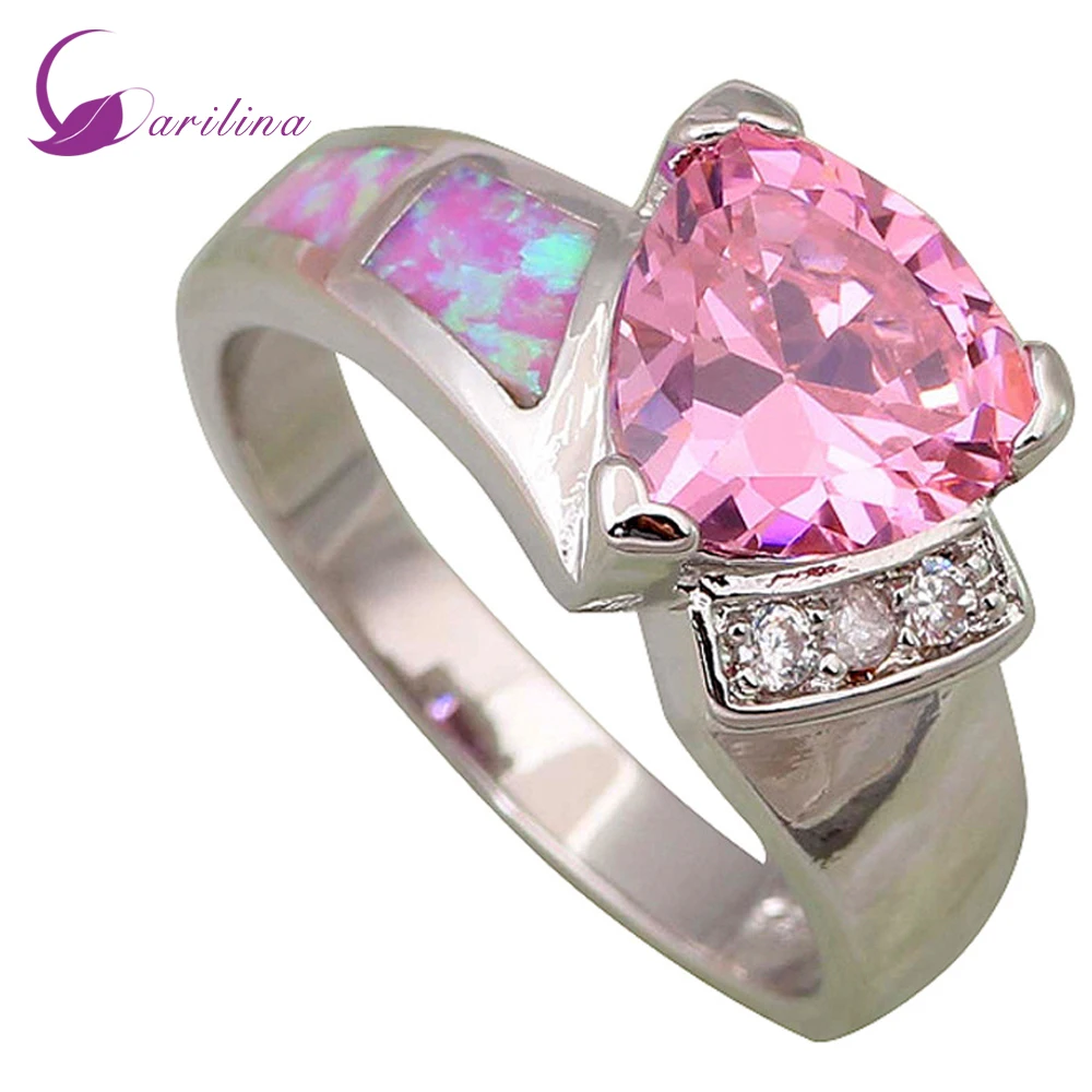 

Opal Stone Rings Pink Silver Color Overlay Ring For Lady's Jewelry Size 6 6.5 7 7.5 8 9 R463