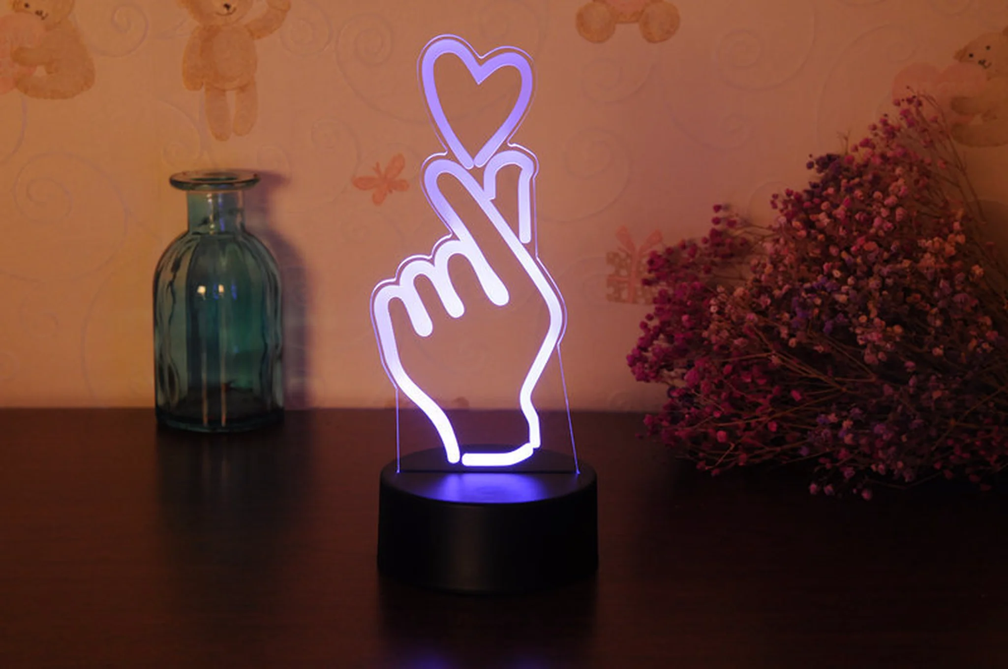 Светодиодная лампа Show love Lampara Luz De 7 цветов USB настольная креативная голограмма 3D