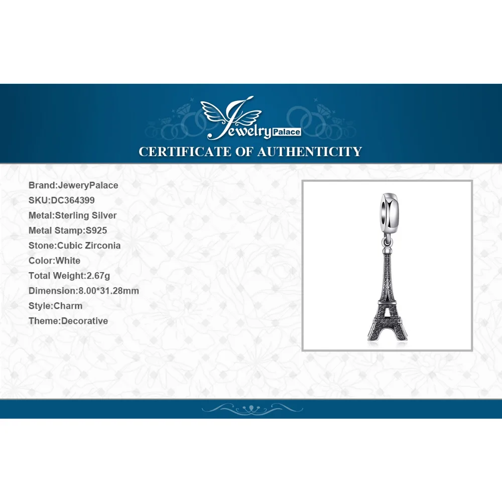 Jewelrypalace стерлингового серебра 925 Романтика Париж Шарм Браслеты подарки для Для