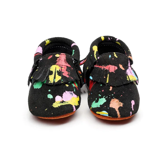 Детские замшевые мокасины с бахромой мягкая подошва Нескользящие граффити для