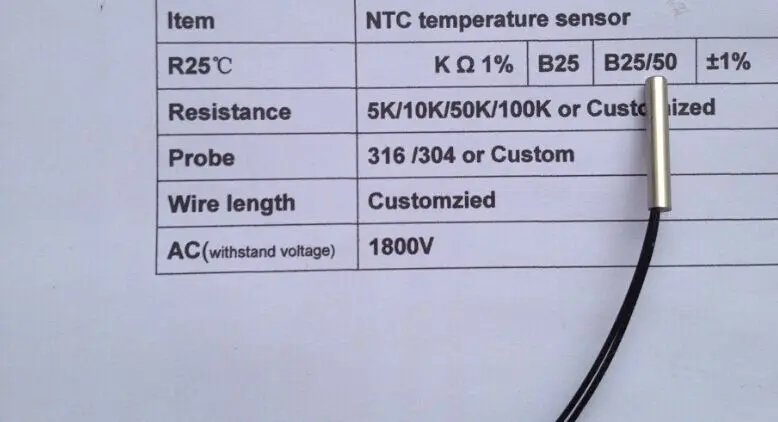 Free ship 10pc waterproof ntc sensor temperature ntc 1k probe 5*25MM cooper head  ntc 1k sensor 3470 1% 1M thermistor NTC sensor