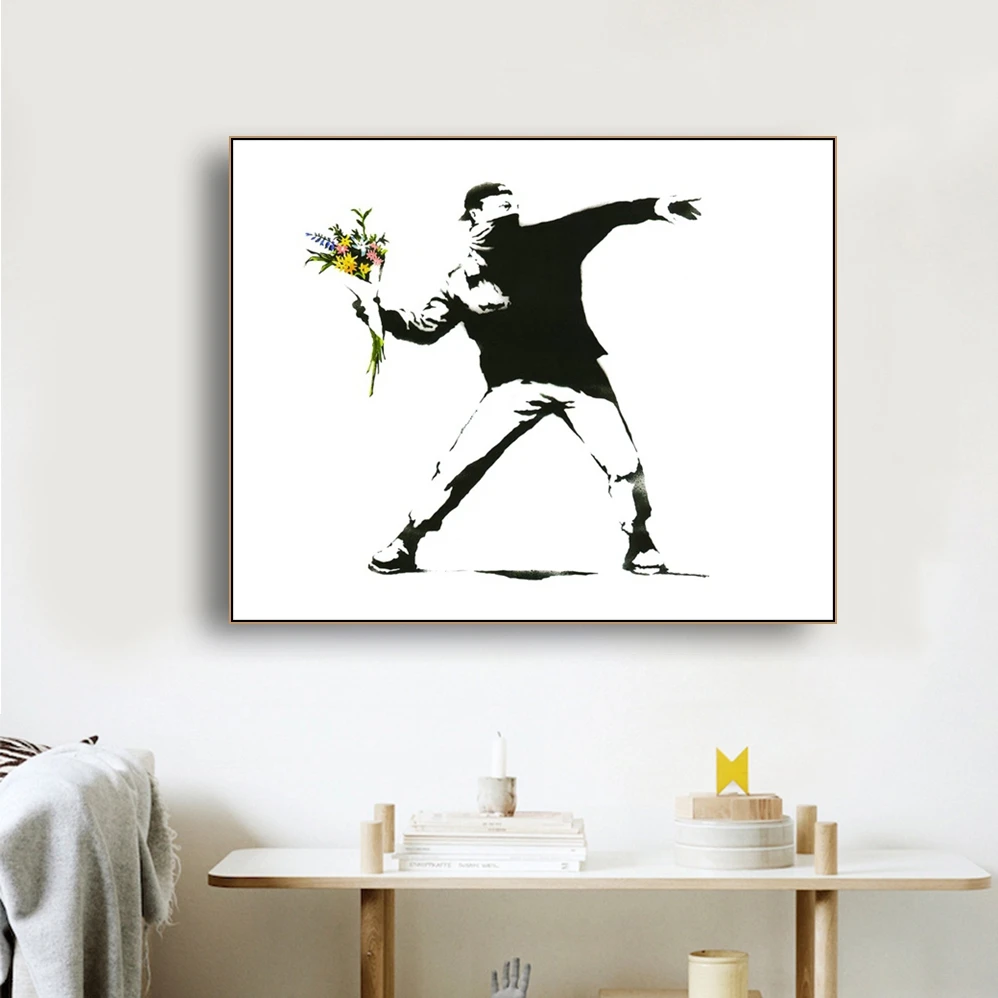 Love Is In The Air by Banksy Wall Art Decor Canvas Painting Calligraphy Poster Print Decorative Picture Living Room Home Decor