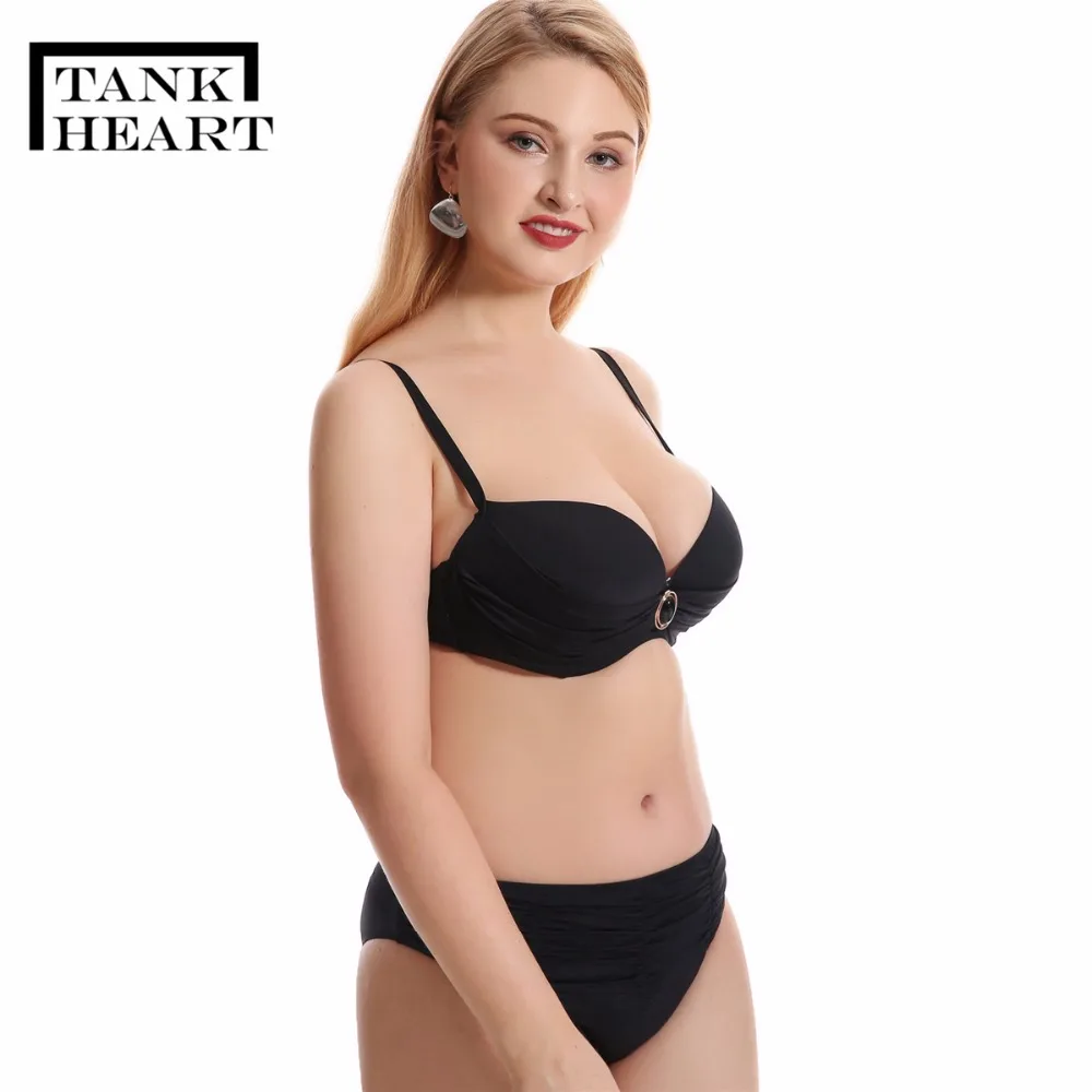 Майка с сердцем 2XL-6XL размера плюс, Одноцветный бикини, комплект бикини, пуш-ап, купальник для женщин, купальник, плюс размер, пляжный купальник для купания