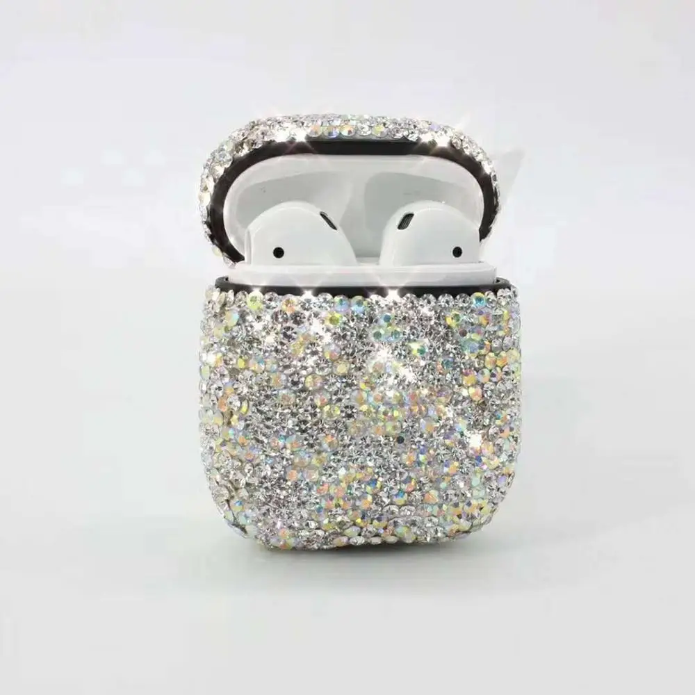 white Модные чехлы для Airpods TWS i10 i12 чехол Bluetooth Стразы чехол Пылезащитная Роскошная полная дрель airpod чехол для женщин и девочек - Цвет: white
