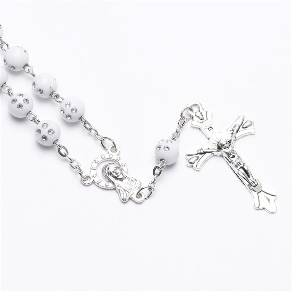 Религиозные белые акриловые бусины католический молитвенный браслет
