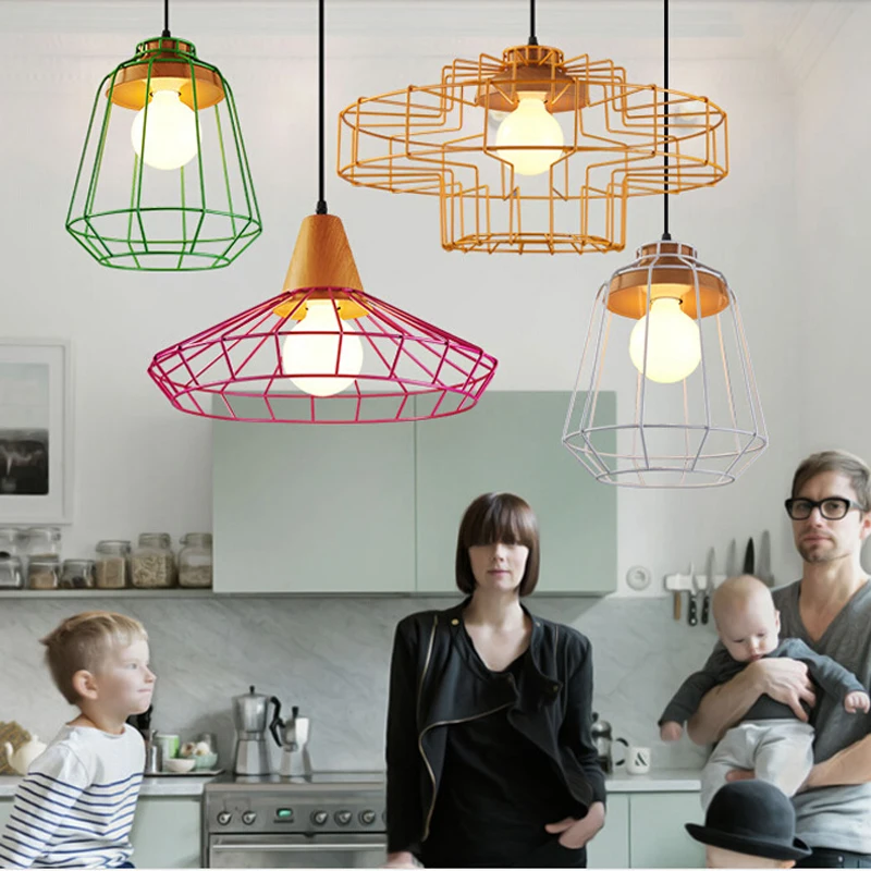 Скандинавские винтажные кованые железные люстры красочные металлические клетки