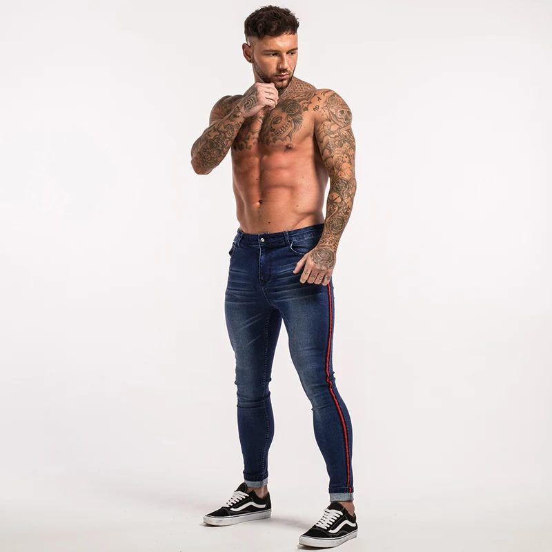 Skinny Jeans For Men Distressed Tape Design Ribbon Fashion Ankle Tight Lightweight Cotton Stretch | Мужская одежда