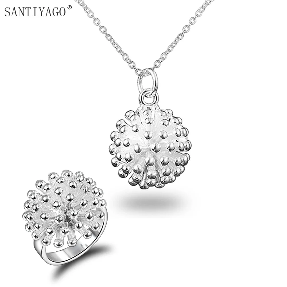 Женские Ювелирные наборы ожерелье кольца Посеребренная форма фейерверка