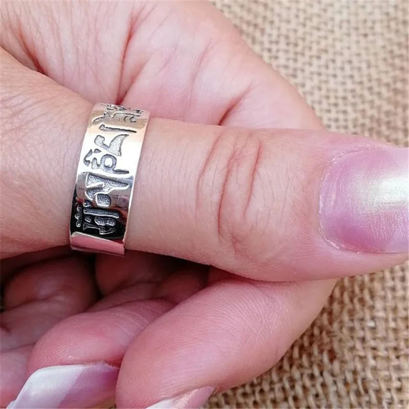 Silver 925 Mantra Ring Yoga Buddhist Buddha Engraved Ethnic Tribal Sanskrit Oxide Sterling Thai | Украшения и аксессуары