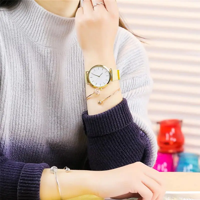 Fashion Women Black Watches Mesh Band Stainless Steel Quartz Wristwatch Ladies Simple Watches Female Elegant Clock Reloj Mujer