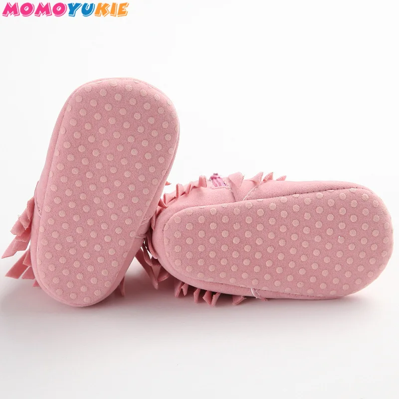 Moccs-mocasines para beb&eacute;s reci&eacute;n nacidos, botas antideslizantes de suela suave, zapatos con flecos s&oacute;lidos, 0-1Yea-5
