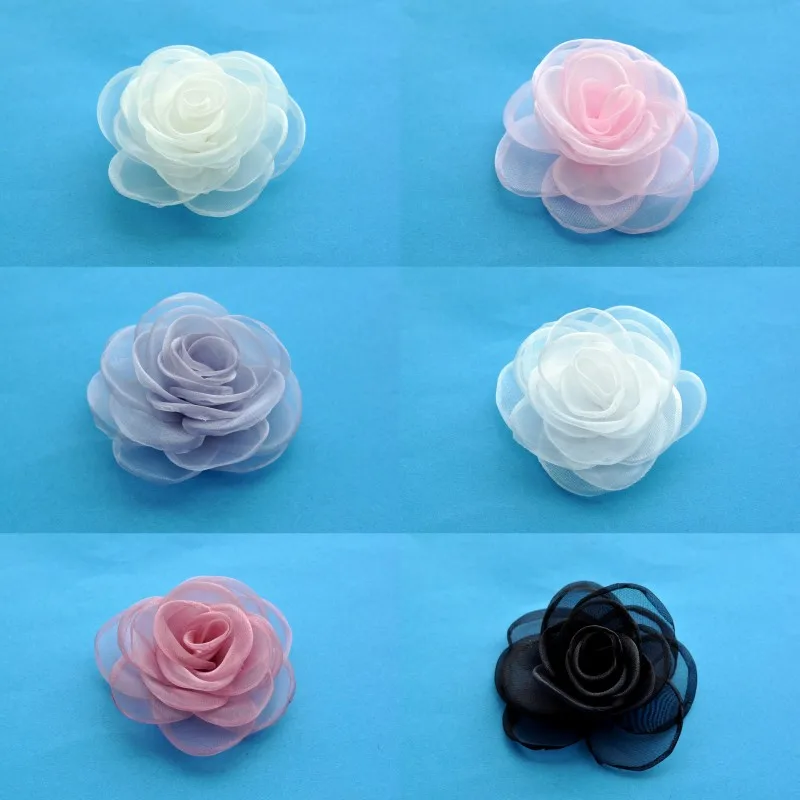 

30pcs/lot 4.3" 6colors Newborn Gauze Layered Flower For Kids Girls Hair Accessories Handmade Rose Fabric Flowers For Headbands