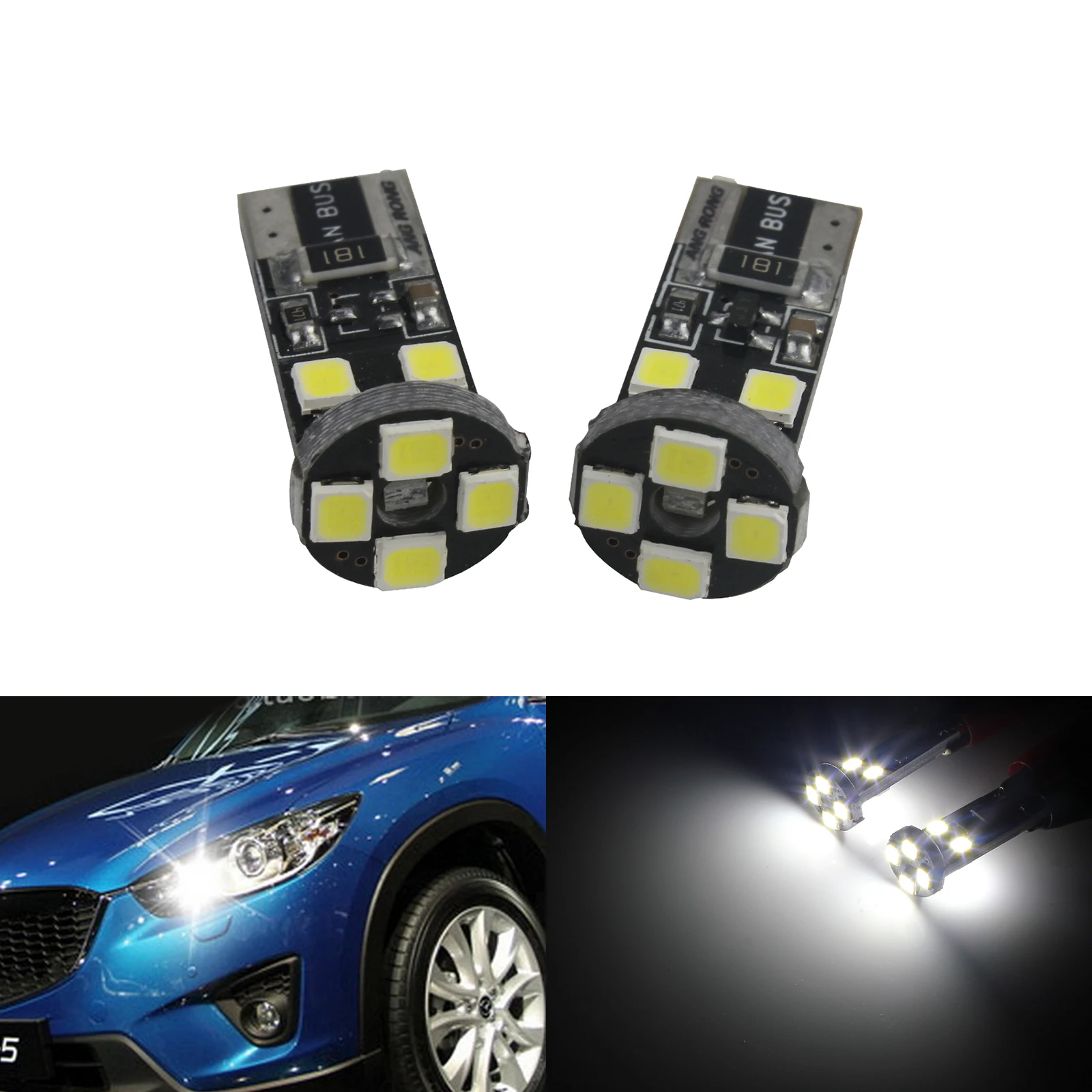 

ANGRONG 1 пара 2X T10 W5W 194 Xenon White CANBUS 8 SMD LED Wedge парковосветильник боковые лампы 501 Лампа для салона автомобиля 12V