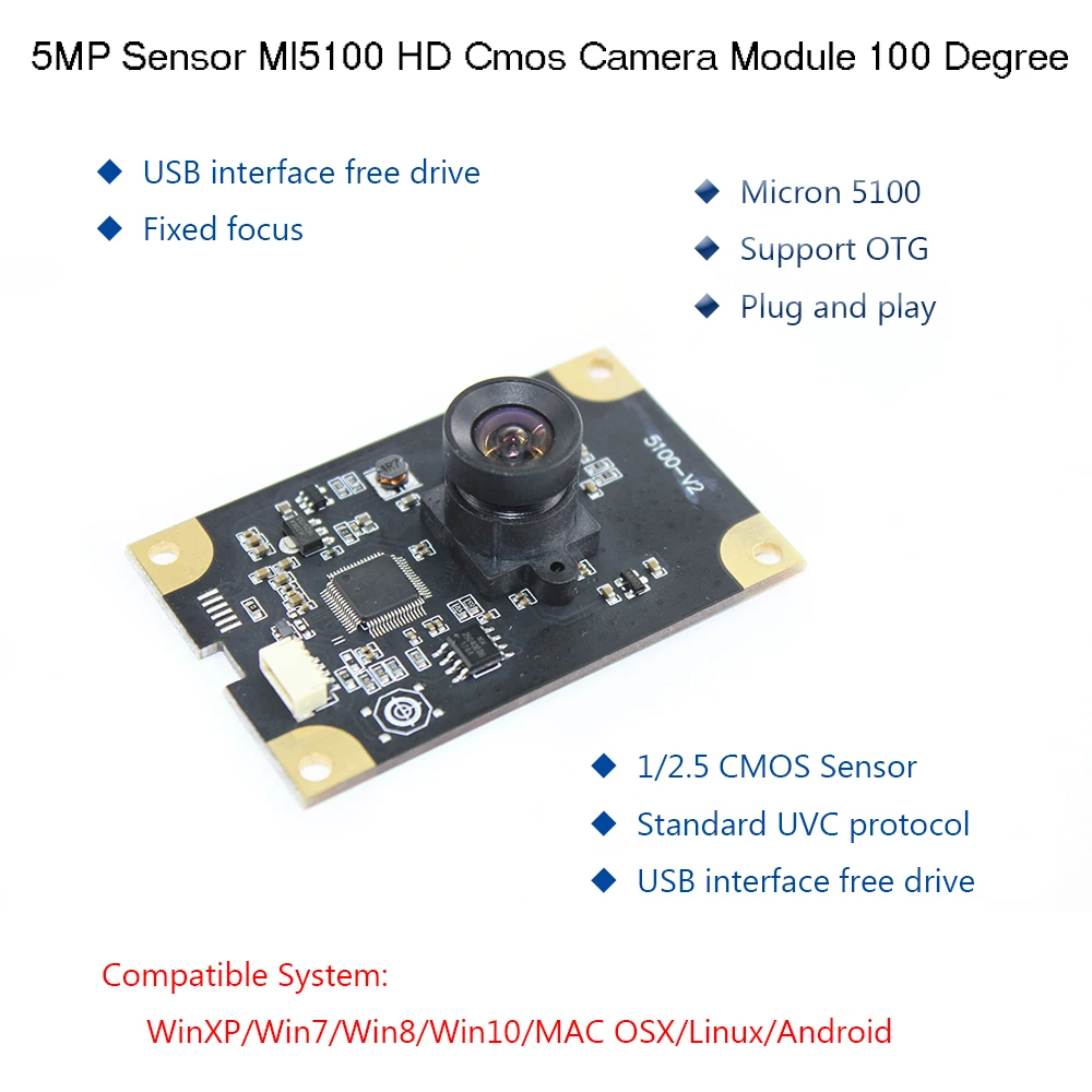 HBVCAM USB модуль камеры Бесплатный драйвер фиксированный фокус 5MP датчик MI5100