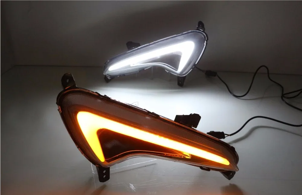 EOsuns led drl дневные ходовые огни для hyundai Accent с желтыми поворотниками и синий Ночной свет для бега