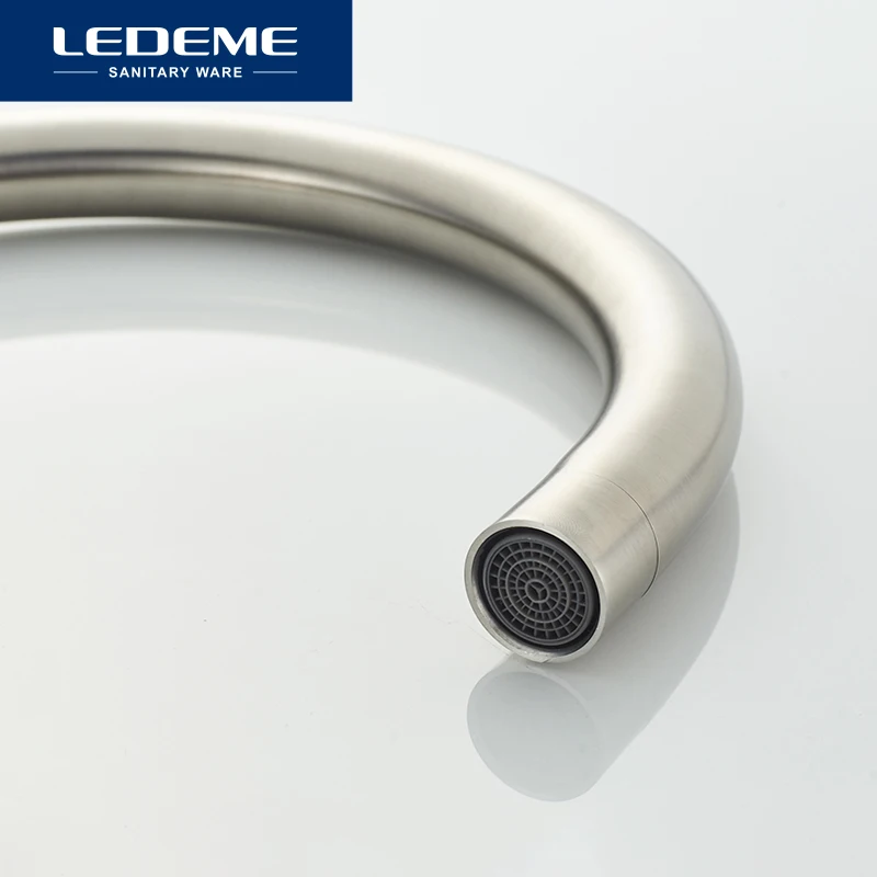 Смеситель LEDEME L74003 кухонный из нержавеющей стали матовый кран с одним держателем