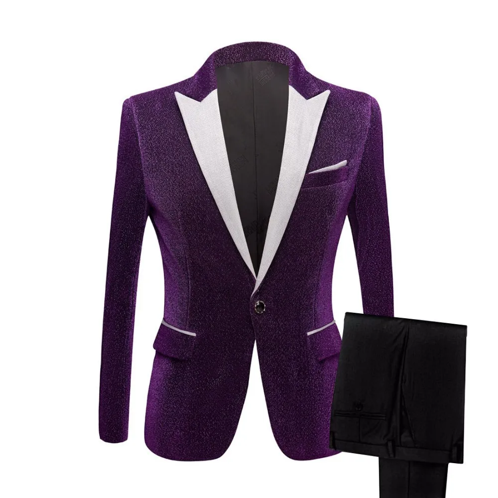 Jacket pants bowtie PYJTRL, мужские блестящие фиолетовые, золотистые, красные, черные, серебряные костюмы для выпускного вечера со штанами, Свадебный костюм жениха, Homme, последние модели пальто, брюки - Цвет: Jacket pants bowtie