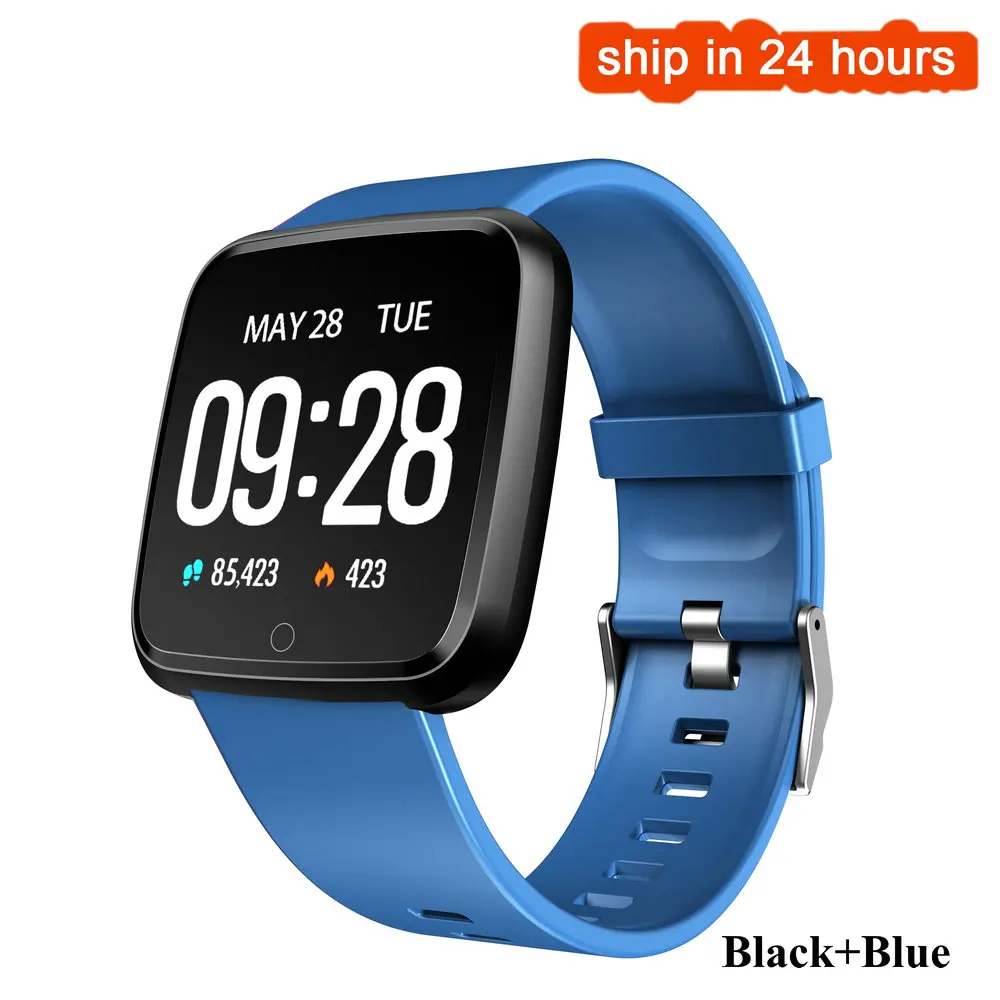 Black Blue Y7 Смарт-часы IP67 Водонепроницаемый фитнес-трекер монитор сердечного ритма кровяное давление женские мужские часы умные часы для Android IOS - Цвет: Black Blue