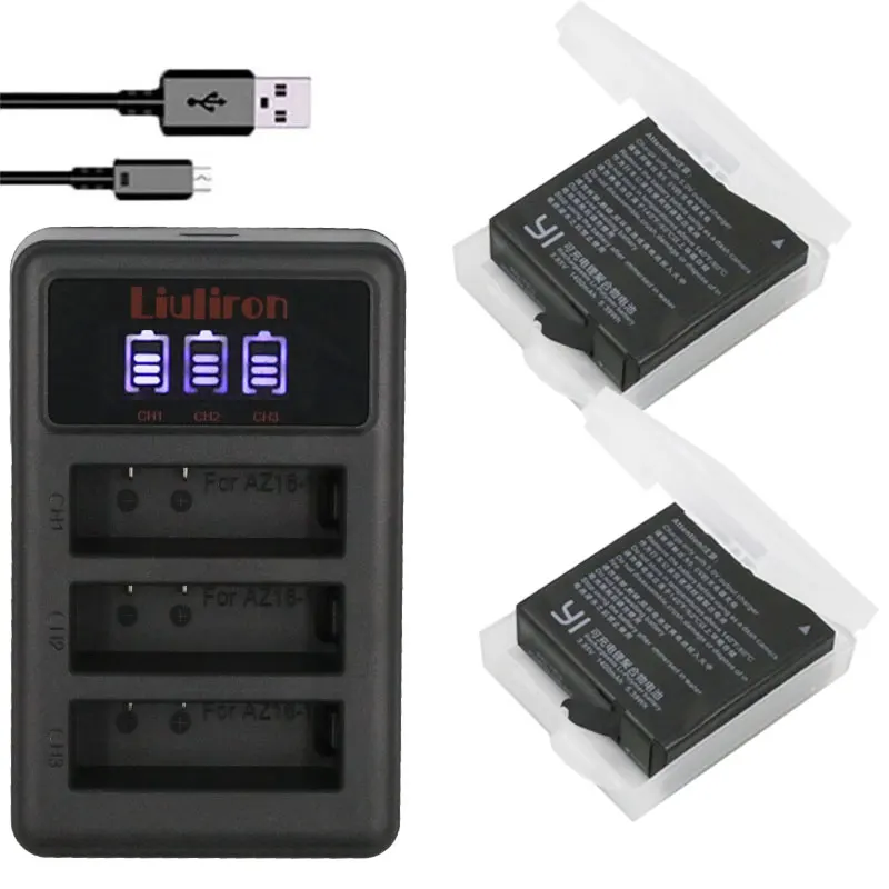 charger and 2battery Аккумулятор 1400 мАч для оригинальных аккумуляторов Xiaomi Yi II Xiami yi 4k+ светодиодный USB 3 слота зарядное устройство для экшн-камеры Xiaoyi Yi Lite - Цвет: charger and 2battery