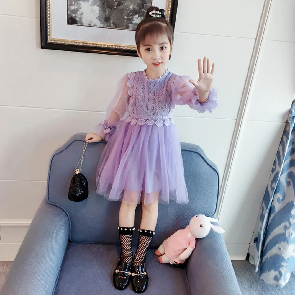 Kids Baby Girls Lace Long Lantern Sleeve Children Dress Party Princess Clothes a great idea for baby show gifts clothes | Детская одежда