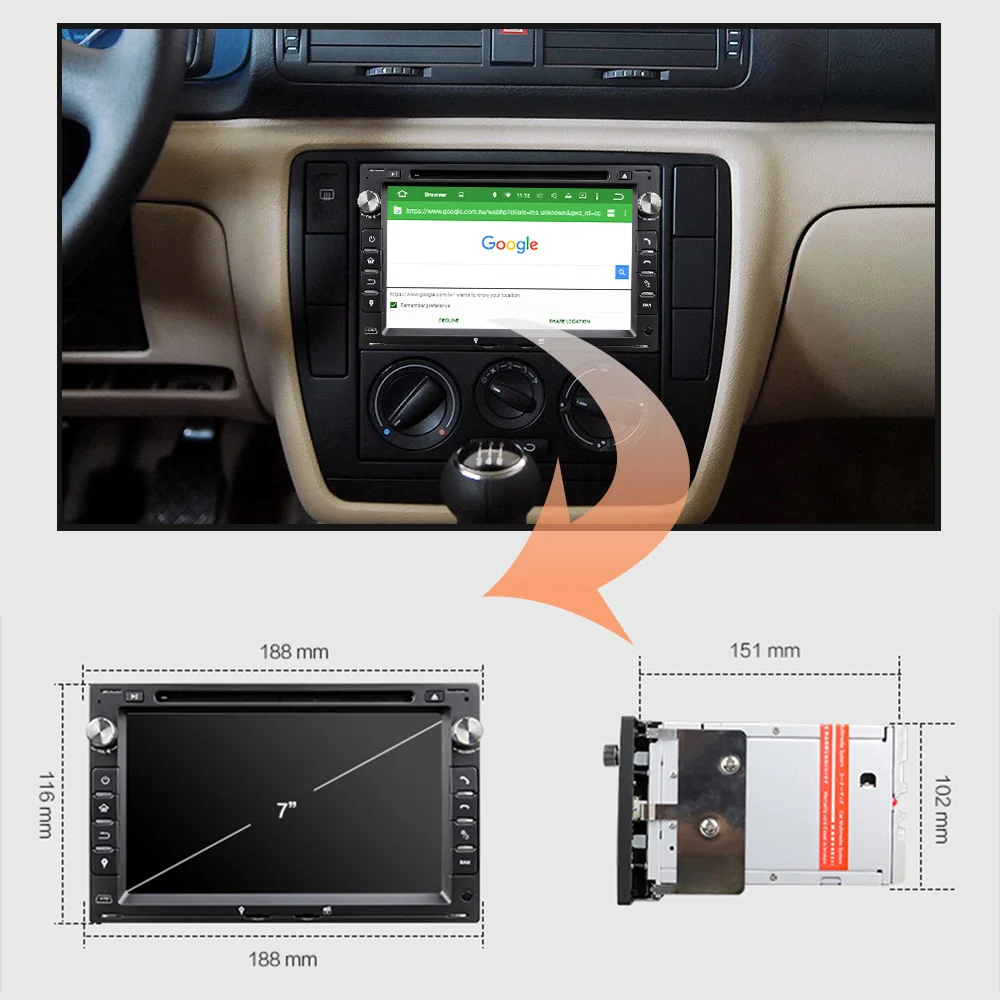 Eunavi 7 ''Восьмиядерный 2 Din Android 9 0 автомобильный dvd радиоплеер gps для VW Glof Bora Passat Mk5