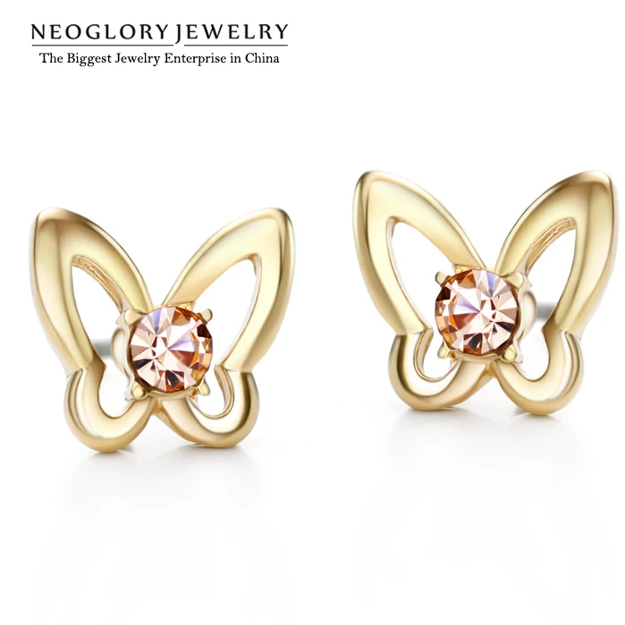 Neoglory цинковый сплав чешские Стразы Бабочка серьги гвоздики для женщин