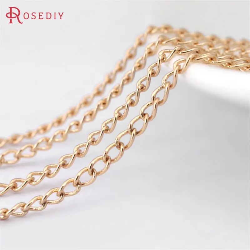 

(31195)2 meters width 1.8MM 24K Champagne Gold Color Plated Copper Extended Chain Link Chains Diy Jewelry Accessories