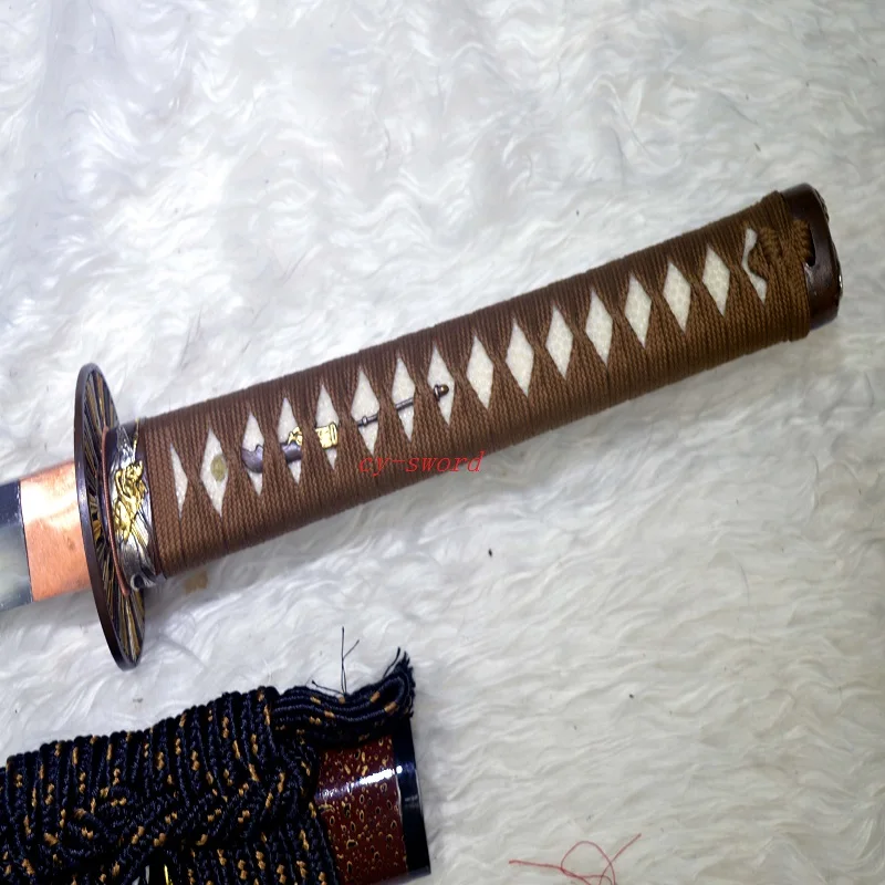 

Clay Tempered T-10 Steel Japanese Samurai High Quality Brass Tsuba Katana Real Yokote Sword