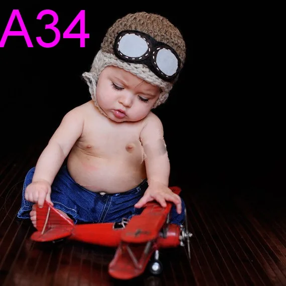 

60pcs/lot Baby Pilot hat-Crochet baby aviator hat / Newborn to Toddler Crocheted Aviator Hat boys Earflap hat 100% cotton