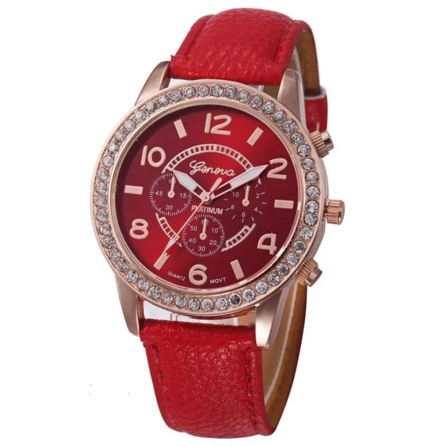 Timezone #301 модные Женева женские часы Роскошные Аналоговые кожаные кварцевые